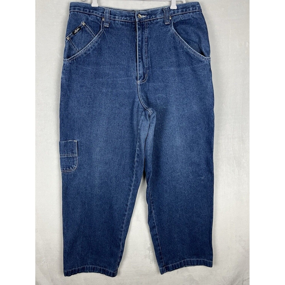 VTG Karl Kani Cargo Jean Men 38x34 Fit(36x29.5)Blue Wash Straight Loose Skater